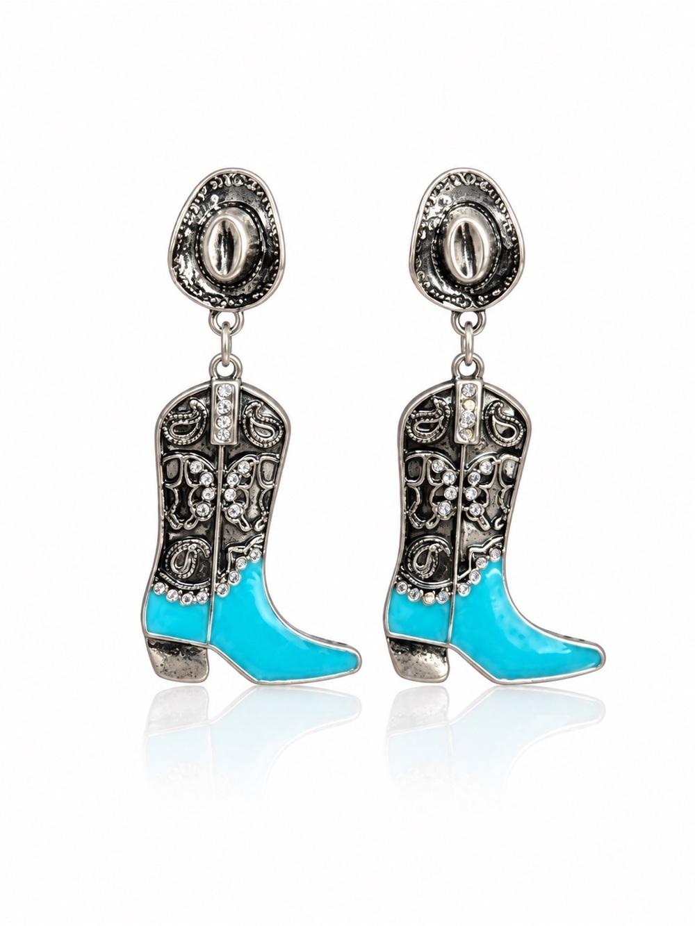 Turquoise Western Cowboy Boot Drop Earrings
